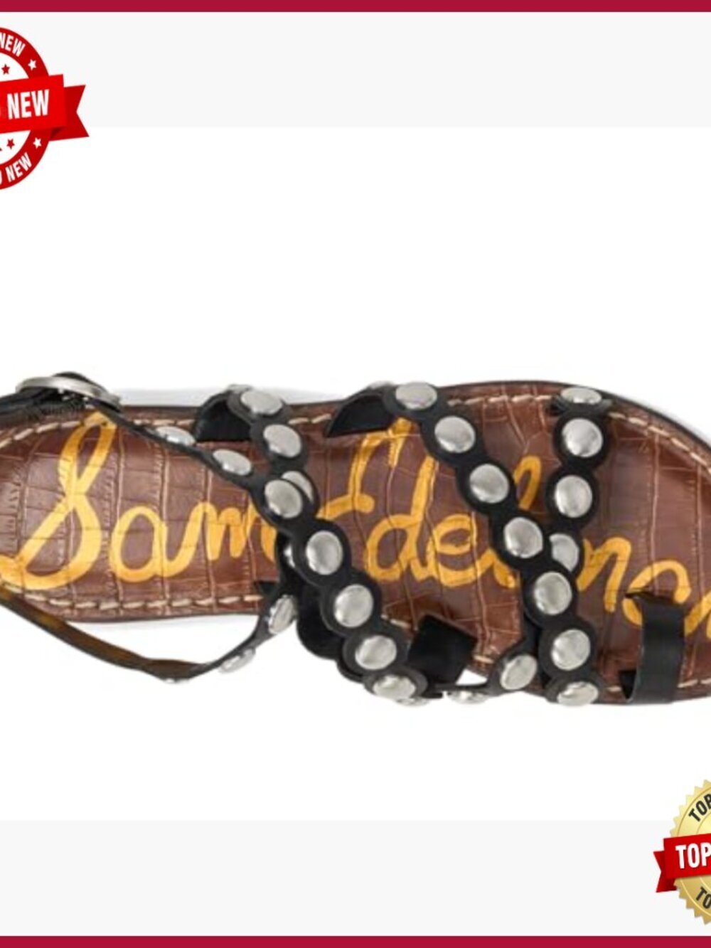Studded Gladiator Sandals with Scalloped Toe Strap, 0.625 Inch Heel - Picture 2 of 7